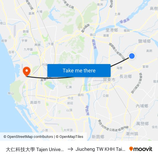 大仁科技大學 Tajen University to Jiucheng TW KHH Taiwan map