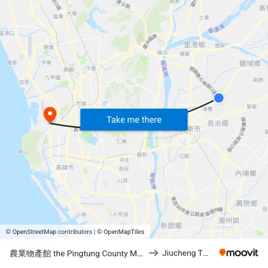 農業物產館 the Pingtung County Museum Of Agricultural Products to Jiucheng TW KHH Taiwan map