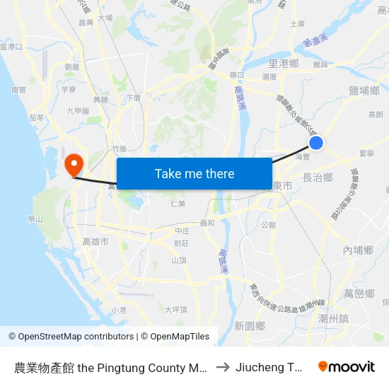 農業物產館 the Pingtung County Museum Of Agricultural Products to Jiucheng TW KHH Taiwan map