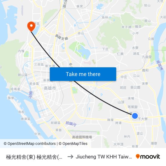 極光精舍(東) 極光精舍(東) to Jiucheng TW KHH Taiwan map