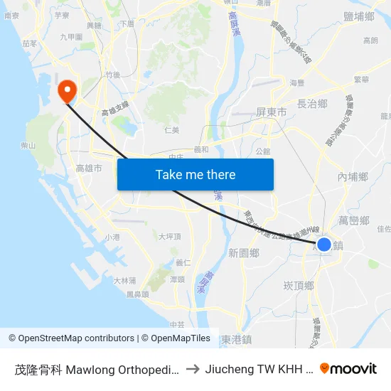 茂隆骨科 Mawlong Orthopedic Hospital to Jiucheng TW KHH Taiwan map