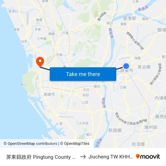 屏東縣政府 Pingtung County Government to Jiucheng TW KHH Taiwan map
