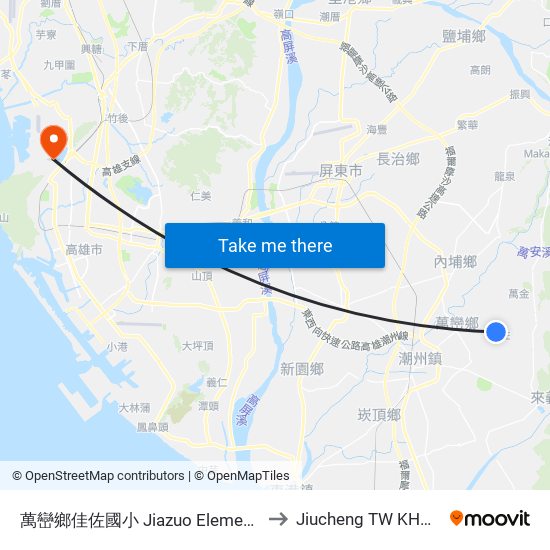 萬巒鄉佳佐國小 Jiazuo Elementary School to Jiucheng TW KHH Taiwan map