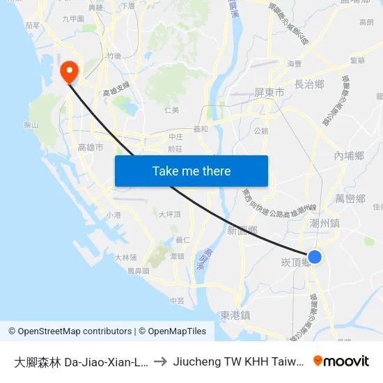 大腳森林 Da-Jiao-Xian-Lin to Jiucheng TW KHH Taiwan map