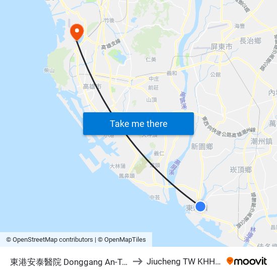 東港安泰醫院 Donggang An-Tai Hospital to Jiucheng TW KHH Taiwan map