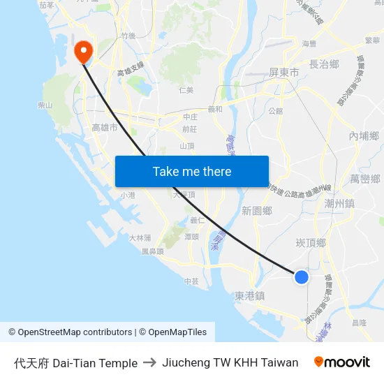 代天府 Dai-Tian Temple to Jiucheng TW KHH Taiwan map