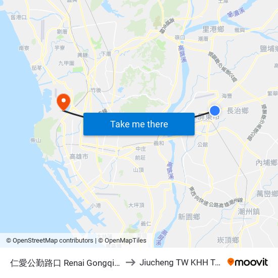 仁愛公勤路口 Renai Gongqin Road to Jiucheng TW KHH Taiwan map