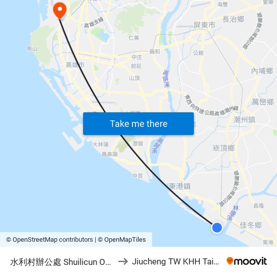 水利村辦公處 Shuilicun Office to Jiucheng TW KHH Taiwan map