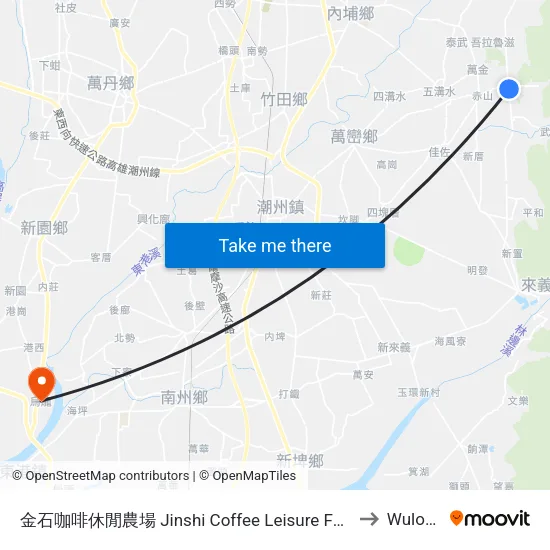 Jinshi Coffee Leisure Farm to Wulong map