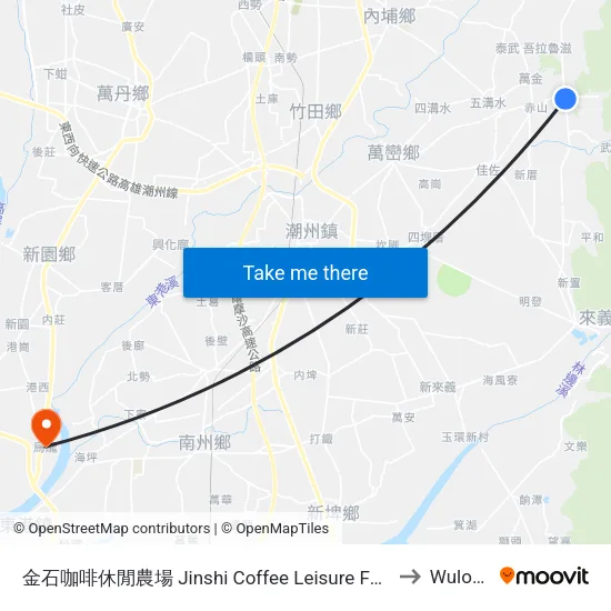 Jinshi Coffee Leisure Farm to Wulong map