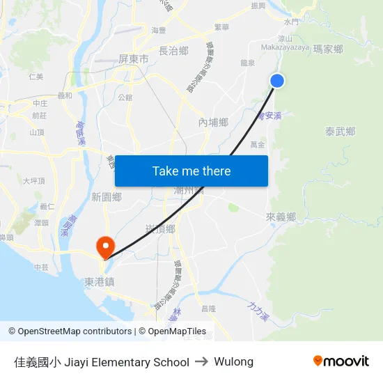 Jiayi Elementary School to Wulong map