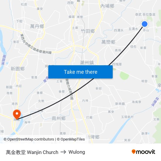 萬金教堂 Wanjin Church to Wulong map