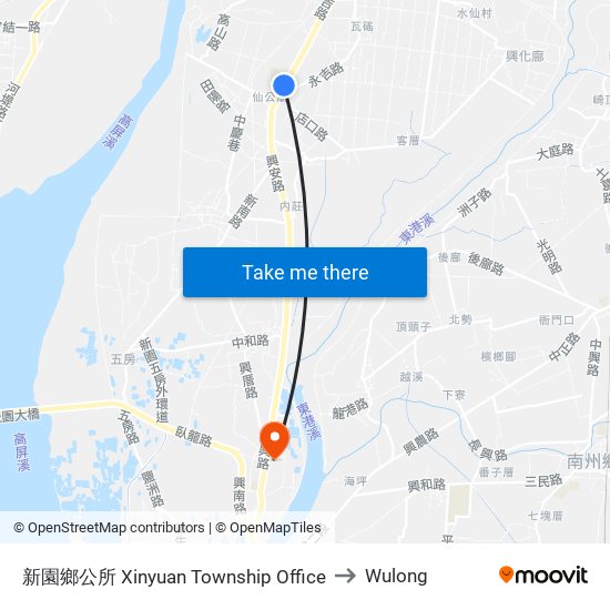 新園鄉公所 Xinyuan Township Office to Wulong map