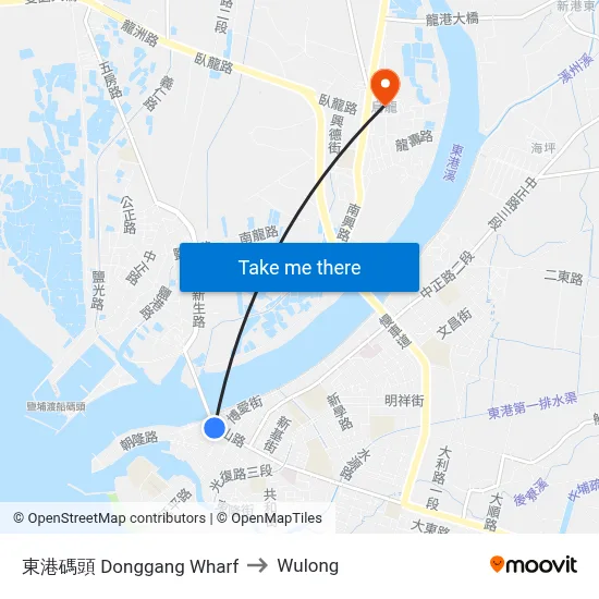 東港碼頭 Donggang Wharf to Wulong map