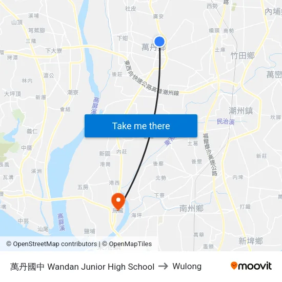 Wandan Junior High School to Wulong map