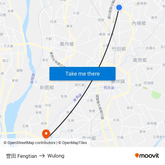 豐田 Fengtian to Wulong map