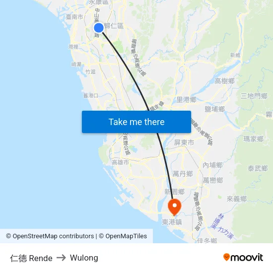 仁德 Rende to Wulong map