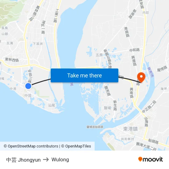 中芸 Jhongyun to Wulong map