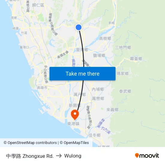 中學路 Jhongsyue Rd. to Wulong map
