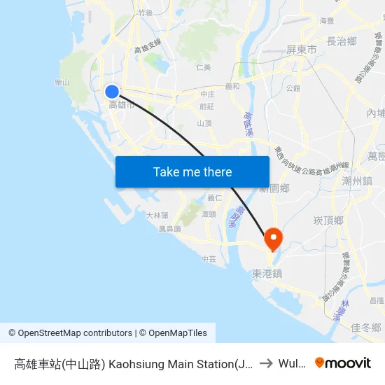 高雄車站(中山路) Kaohsiung Main Station(Jhongshan Rd.) to Wulong map