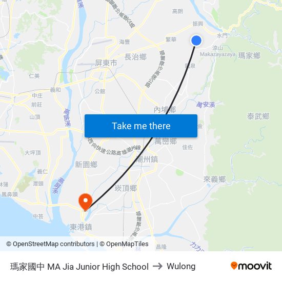 瑪家國中 MA Jia Junior High School to Wulong map