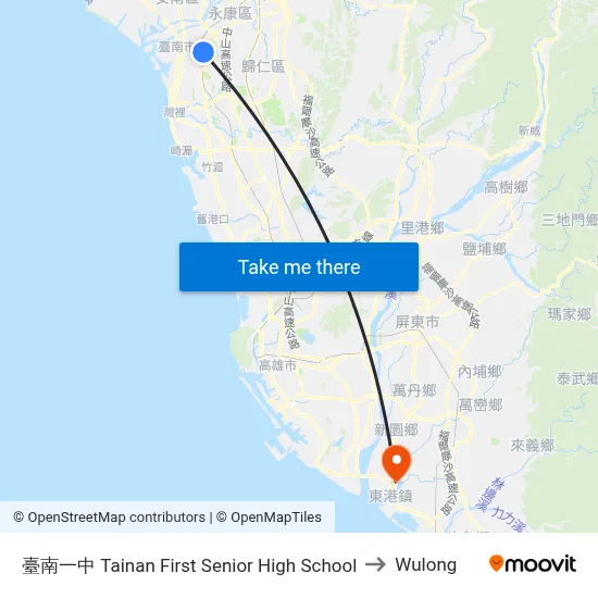 Tainan First Senior High School to Wulong map