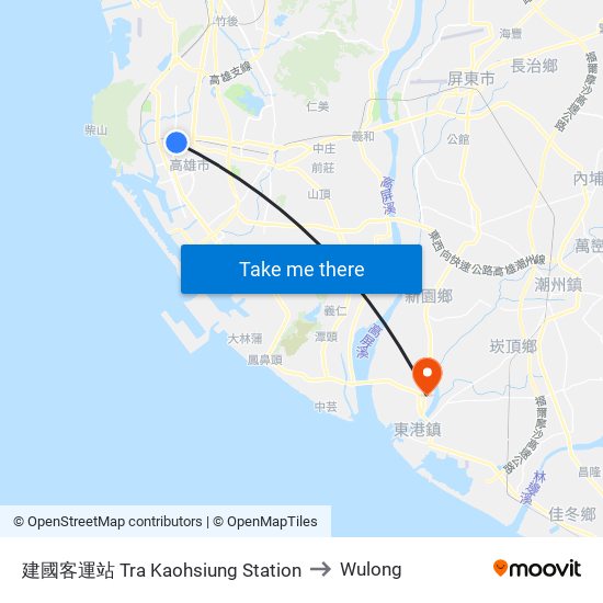 建國客運站 Tra Kaohsiung Station to Wulong map