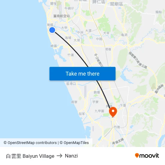 Baiyun Village to Nanzi map