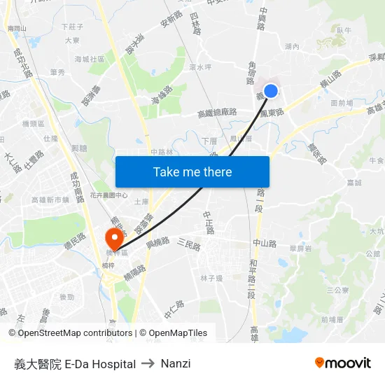 義大醫院 E-Da Hospital to Nanzi map