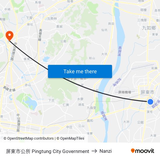 屏東市公所 Pingtung City Government to Nanzi map