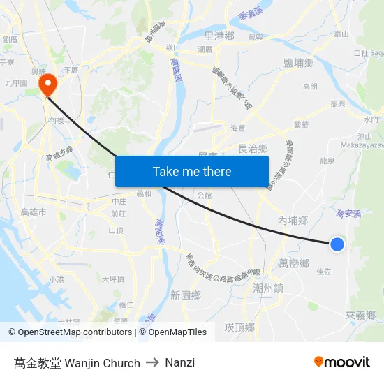 Wanjin Church to Nanzi map