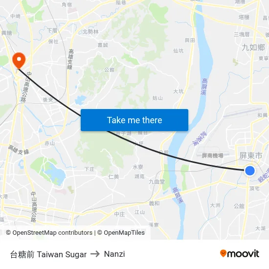 Taiwan Sugar to Nanzi map
