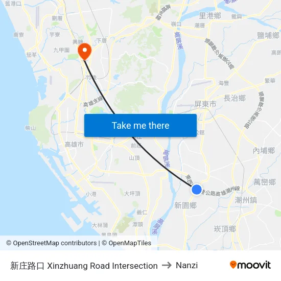 Xinzhuang Road Intersection to Nanzi map