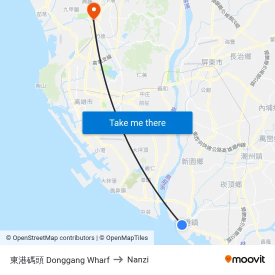 Donggang Wharf to Nanzi map