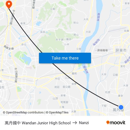 萬丹國中 Wandan Junior High School to Nanzi map