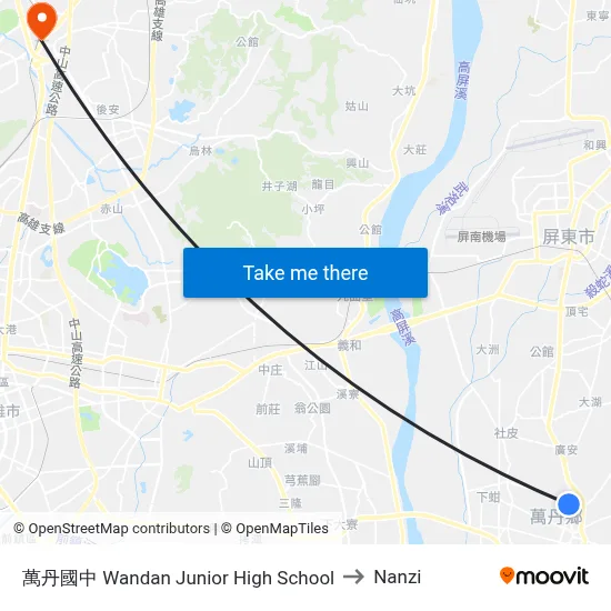 Wandan Junior High School to Nanzi map