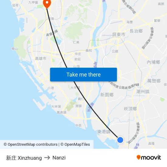 Xinzhuang to Nanzi map