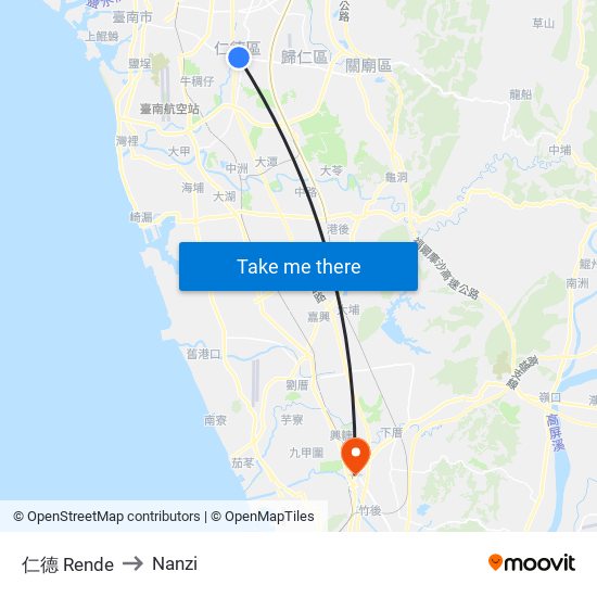 仁德 Rende to Nanzi map