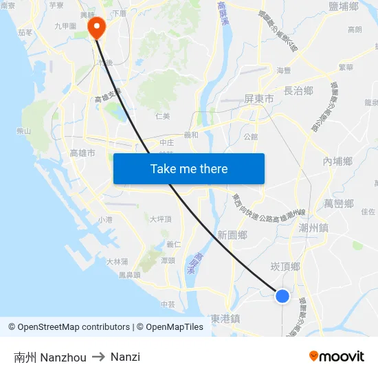 Nanzhou to Nanzi map