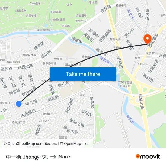 中一街 Jhongyi St. to Nanzi map