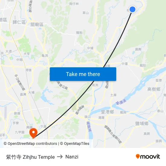 Zihjhu Temple to Nanzi map
