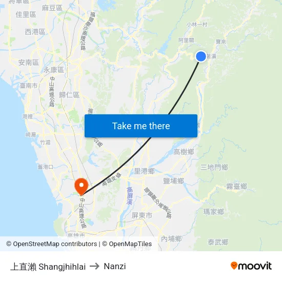 上直瀨 Shangjhihlai to Nanzi map