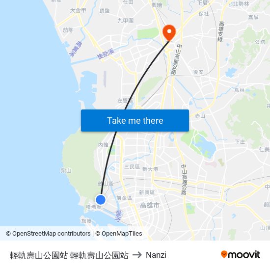 輕軌壽山公園站 輕軌壽山公園站 to Nanzi map