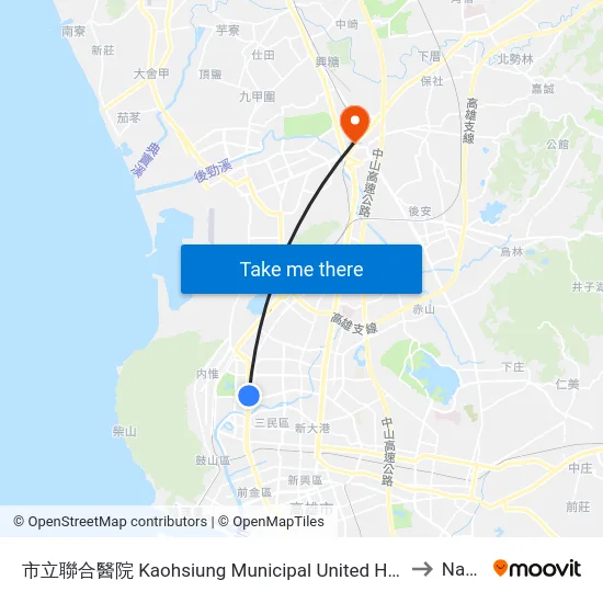 市立聯合醫院 Kaohsiung Municipal United Hospital to Nanzi map