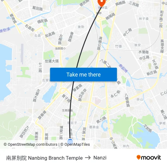 Nanbing Branch Temple to Nanzi map
