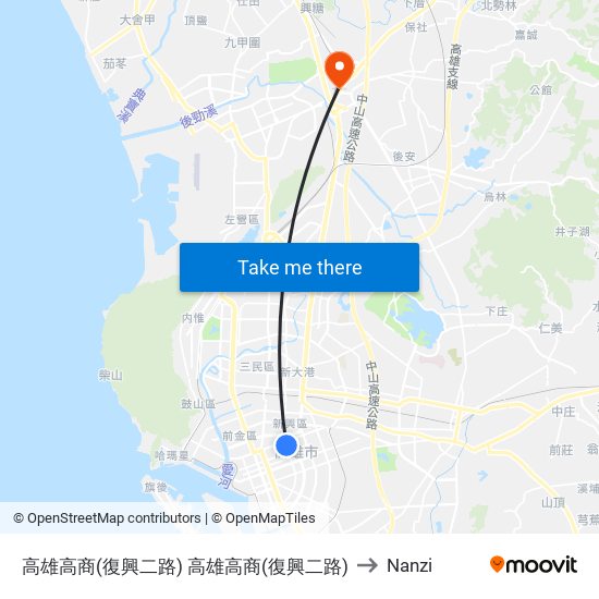 高雄高商(復興二路) 高雄高商(復興二路) to Nanzi map