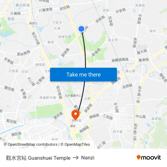 觀水宮站 Guanshuei Temple to Nanzi map