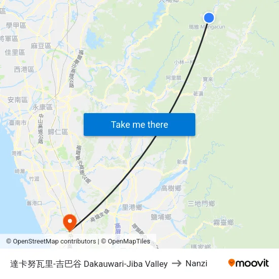 達卡努瓦里-吉巴谷 Dakauwari-Jiba Valley to Nanzi map