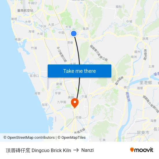 頂厝磚仔窯 Dingcuo Brick Kiln to Nanzi map
