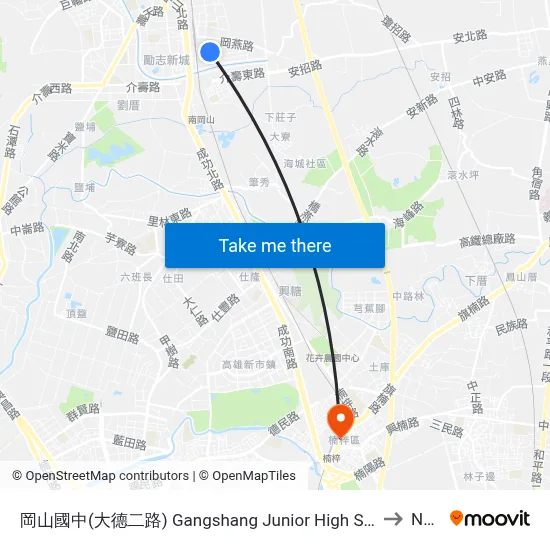 Gangshang Junior High School (Dade 2nd Road) to Nanzi map